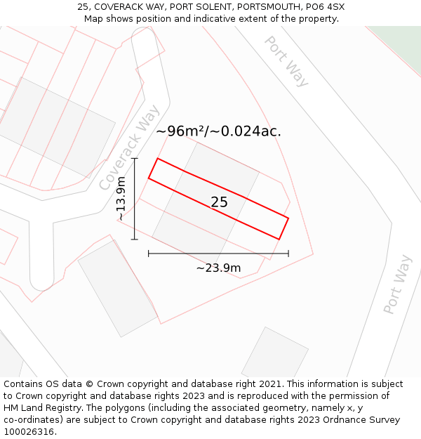 25, COVERACK WAY, PORT SOLENT, PORTSMOUTH, PO6 4SX: Plot and title map