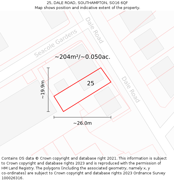 25, DALE ROAD, SOUTHAMPTON, SO16 6QF: Plot and title map