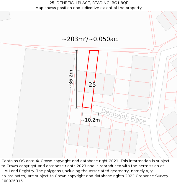 25, DENBEIGH PLACE, READING, RG1 8QE: Plot and title map