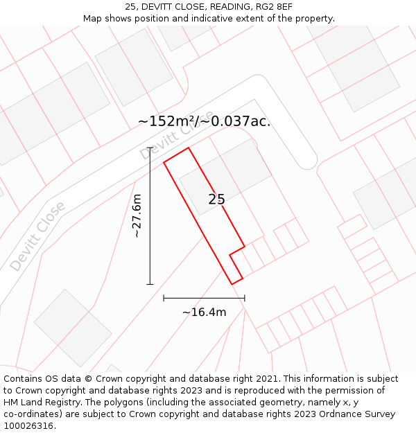 25, DEVITT CLOSE, READING, RG2 8EF: Plot and title map