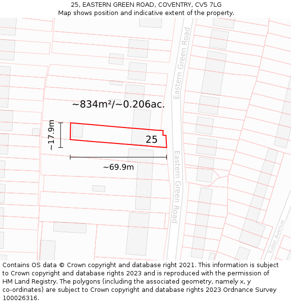 25, EASTERN GREEN ROAD, COVENTRY, CV5 7LG: Plot and title map
