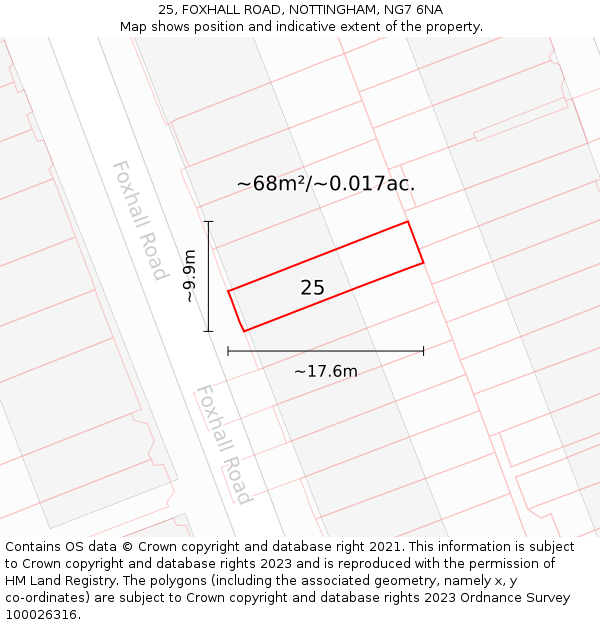 25, FOXHALL ROAD, NOTTINGHAM, NG7 6NA: Plot and title map