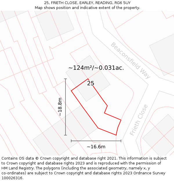 25, FRIETH CLOSE, EARLEY, READING, RG6 5UY: Plot and title map