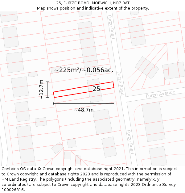 25, FURZE ROAD, NORWICH, NR7 0AT: Plot and title map