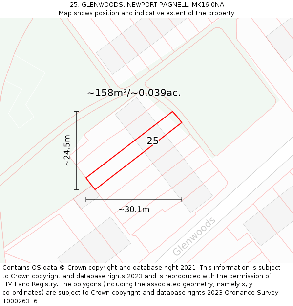 25, GLENWOODS, NEWPORT PAGNELL, MK16 0NA: Plot and title map