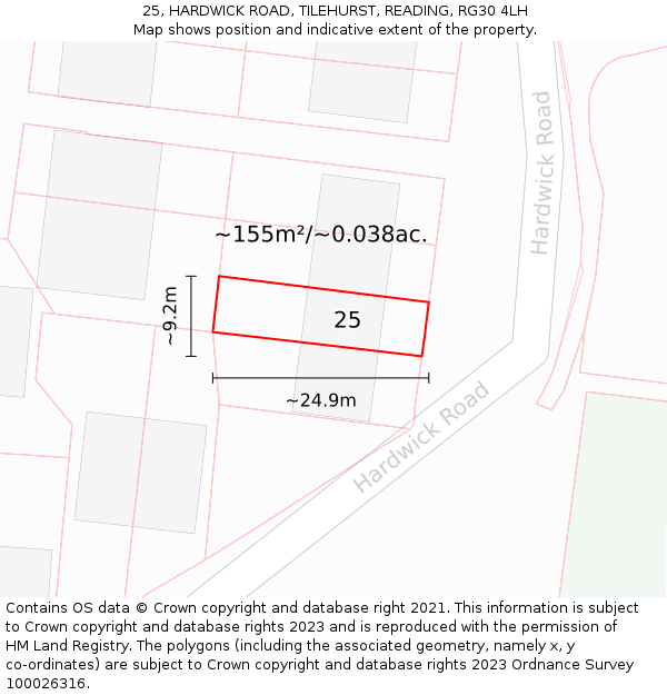 25, HARDWICK ROAD, TILEHURST, READING, RG30 4LH: Plot and title map