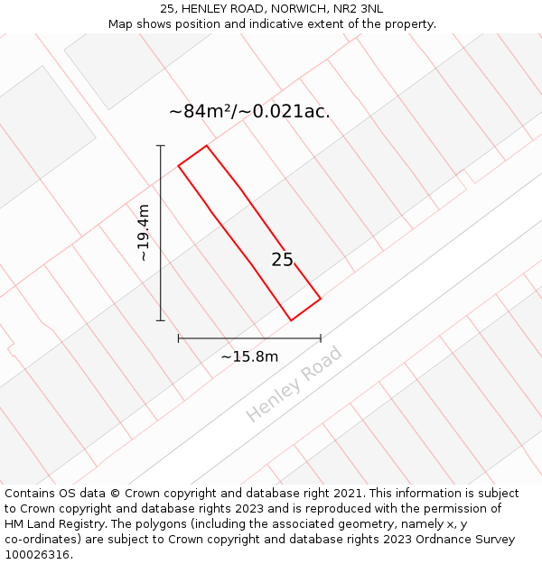 25, HENLEY ROAD, NORWICH, NR2 3NL: Plot and title map