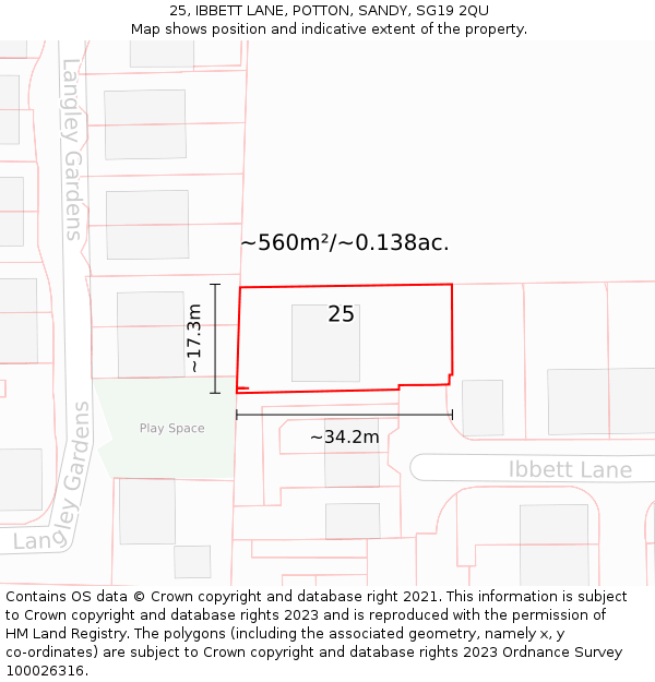 25, IBBETT LANE, POTTON, SANDY, SG19 2QU: Plot and title map