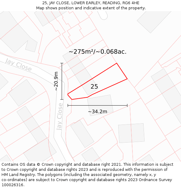 25, JAY CLOSE, LOWER EARLEY, READING, RG6 4HE: Plot and title map