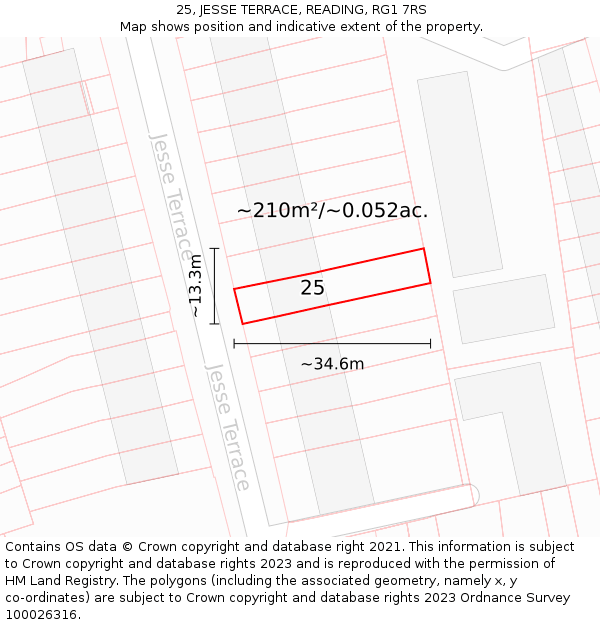 25, JESSE TERRACE, READING, RG1 7RS: Plot and title map