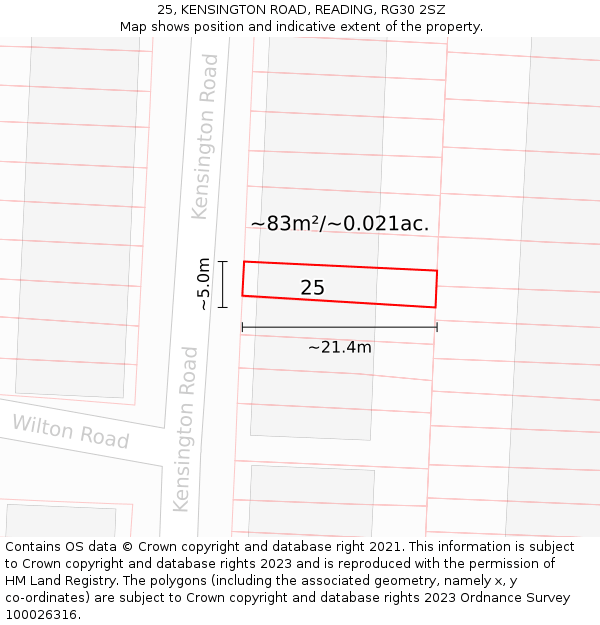25, KENSINGTON ROAD, READING, RG30 2SZ: Plot and title map