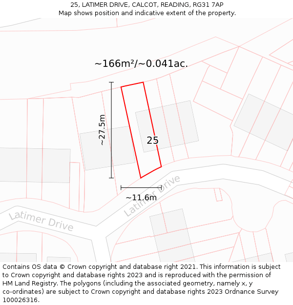 25, LATIMER DRIVE, CALCOT, READING, RG31 7AP: Plot and title map