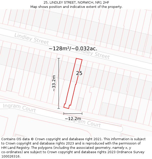 25, LINDLEY STREET, NORWICH, NR1 2HF: Plot and title map