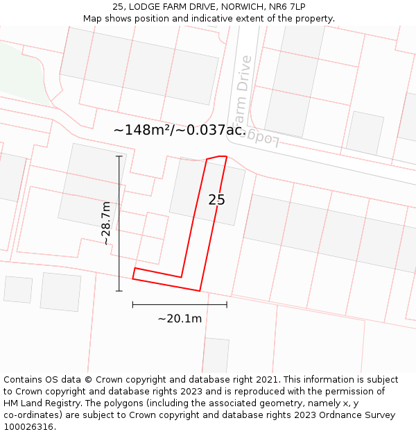 25, LODGE FARM DRIVE, NORWICH, NR6 7LP: Plot and title map