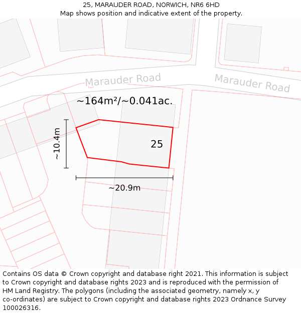 25, MARAUDER ROAD, NORWICH, NR6 6HD: Plot and title map