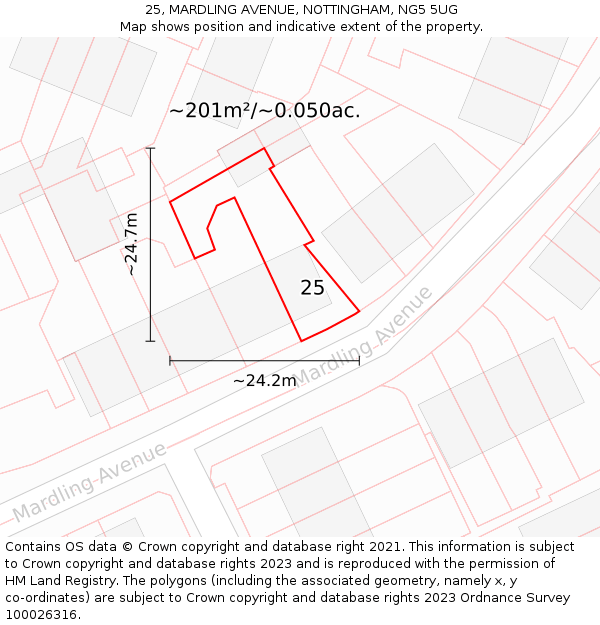 25, MARDLING AVENUE, NOTTINGHAM, NG5 5UG: Plot and title map