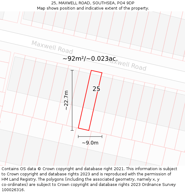 25, MAXWELL ROAD, SOUTHSEA, PO4 9DP: Plot and title map