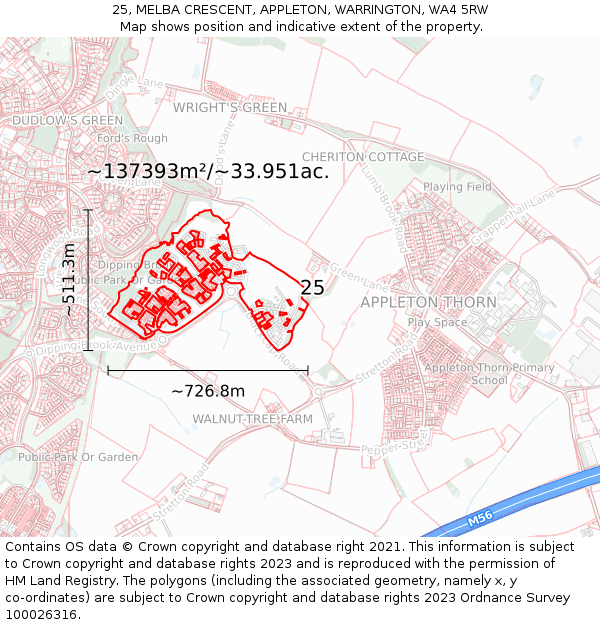 25, MELBA CRESCENT, APPLETON, WARRINGTON, WA4 5RW: Plot and title map
