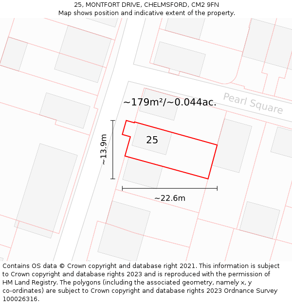 25, MONTFORT DRIVE, CHELMSFORD, CM2 9FN: Plot and title map