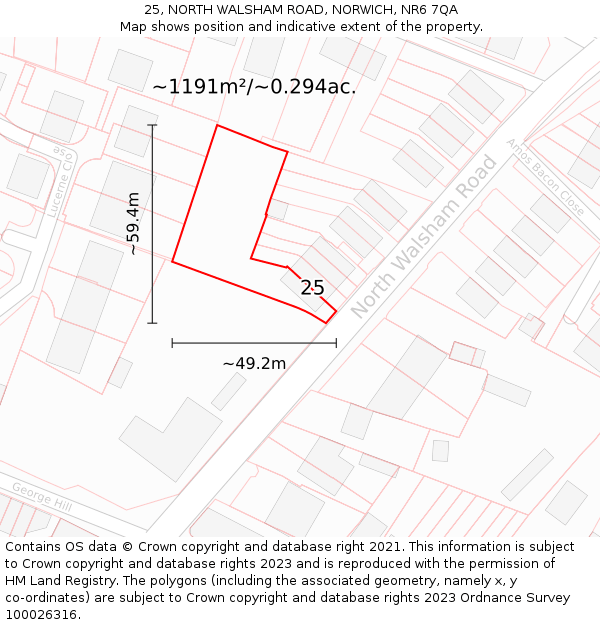 25, NORTH WALSHAM ROAD, NORWICH, NR6 7QA: Plot and title map