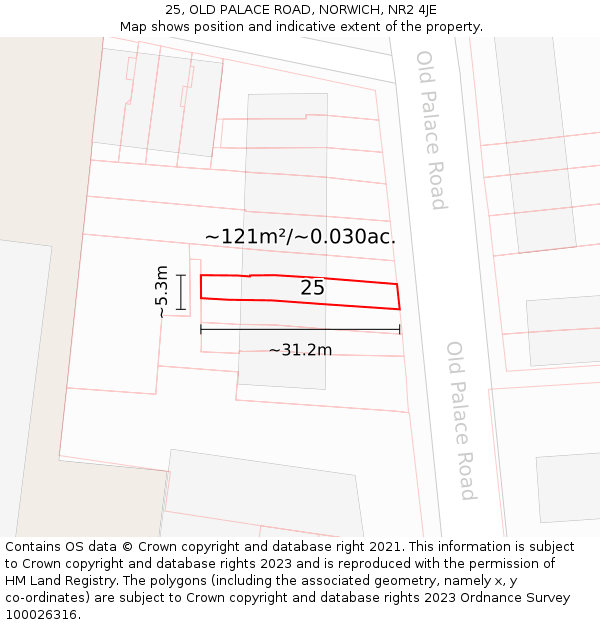 25, OLD PALACE ROAD, NORWICH, NR2 4JE: Plot and title map