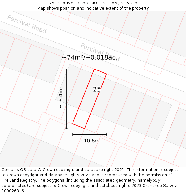 25, PERCIVAL ROAD, NOTTINGHAM, NG5 2FA: Plot and title map