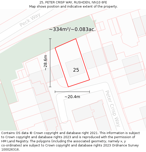 25, PETER CRISP WAY, RUSHDEN, NN10 6FE: Plot and title map