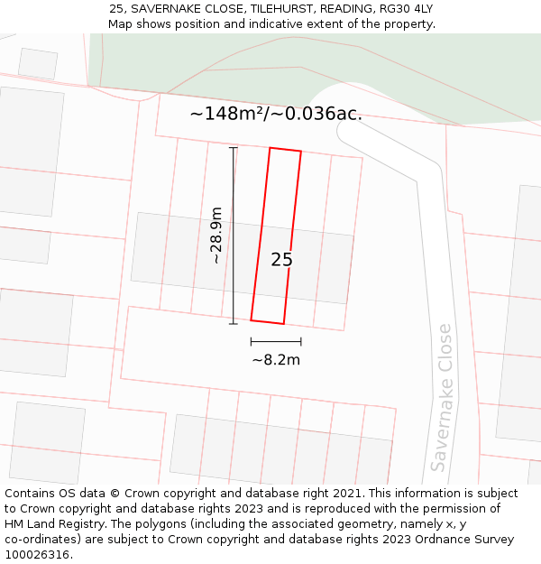 25, SAVERNAKE CLOSE, TILEHURST, READING, RG30 4LY: Plot and title map