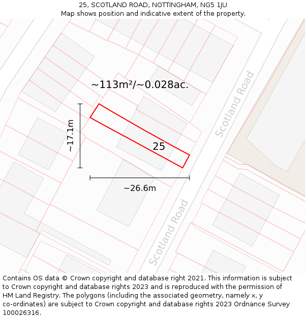 25, SCOTLAND ROAD, NOTTINGHAM, NG5 1JU: Plot and title map