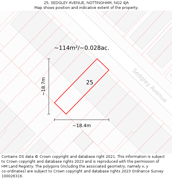 25, SEDGLEY AVENUE, NOTTINGHAM, NG2 4JA: Plot and title map