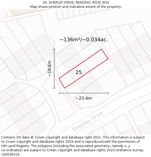 25, SHEPLEY DRIVE, READING, RG30 3HG: Plot and title map