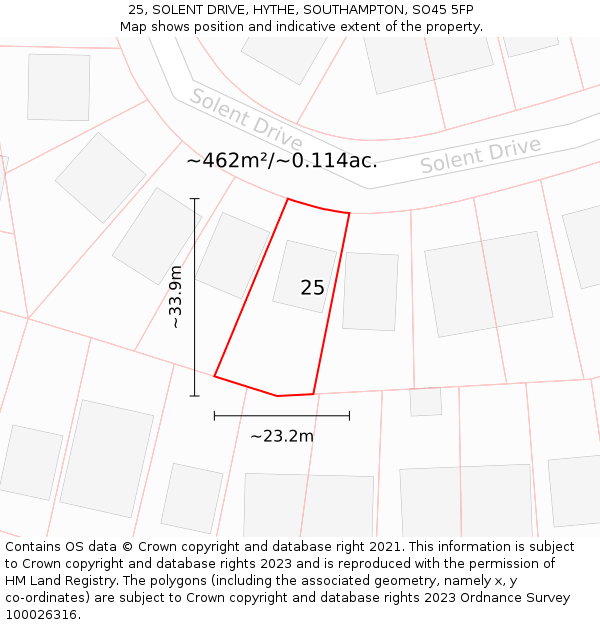 25, SOLENT DRIVE, HYTHE, SOUTHAMPTON, SO45 5FP: Plot and title map