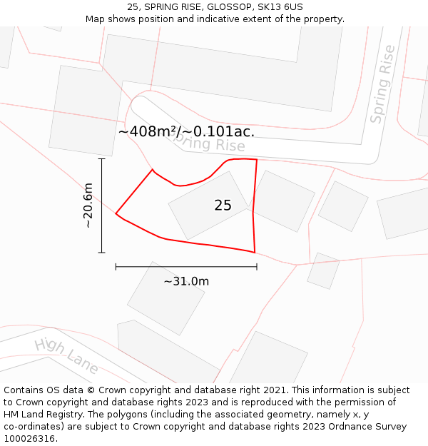 25, SPRING RISE, GLOSSOP, SK13 6US: Plot and title map