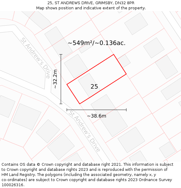 25, ST ANDREWS DRIVE, GRIMSBY, DN32 8PR: Plot and title map