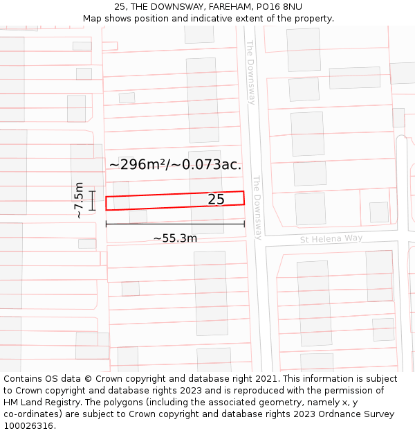 25, THE DOWNSWAY, FAREHAM, PO16 8NU: Plot and title map