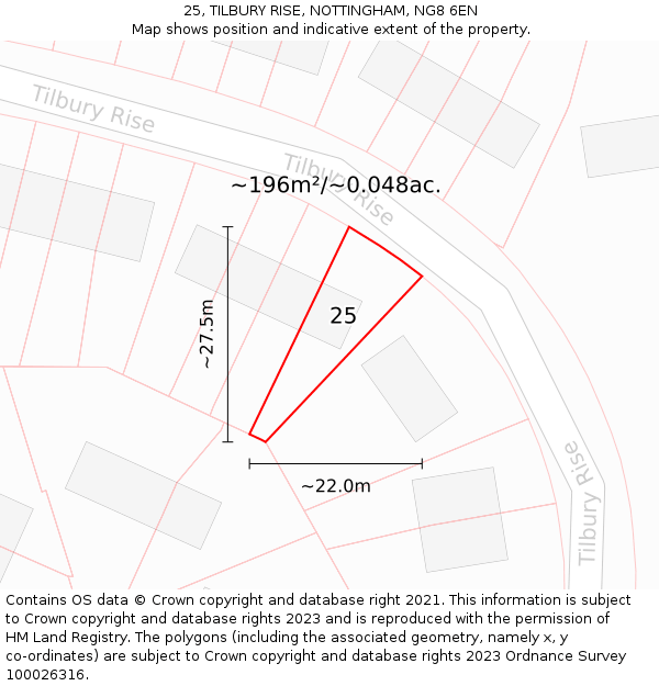 25, TILBURY RISE, NOTTINGHAM, NG8 6EN: Plot and title map