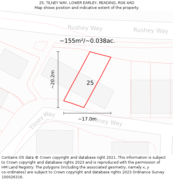 25, TILNEY WAY, LOWER EARLEY, READING, RG6 4AD: Plot and title map