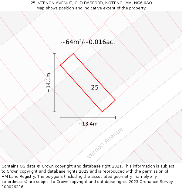25, VERNON AVENUE, OLD BASFORD, NOTTINGHAM, NG6 0AQ: Plot and title map