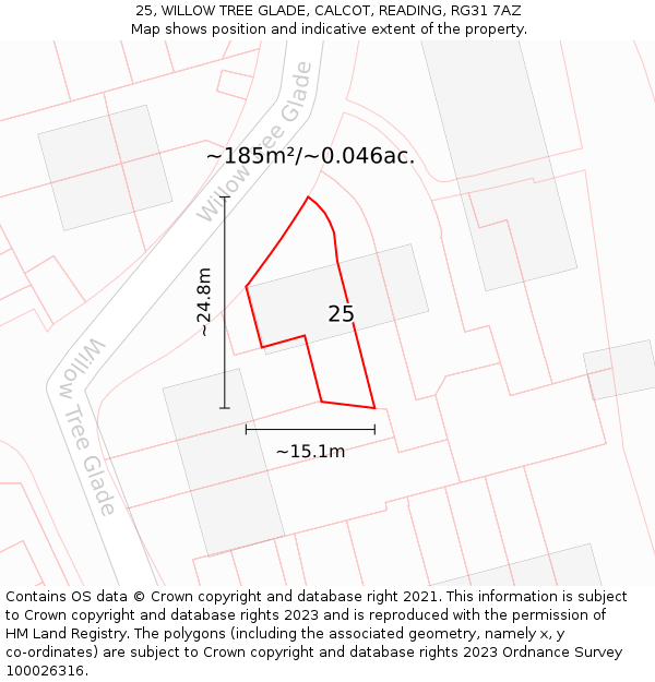 25, WILLOW TREE GLADE, CALCOT, READING, RG31 7AZ: Plot and title map