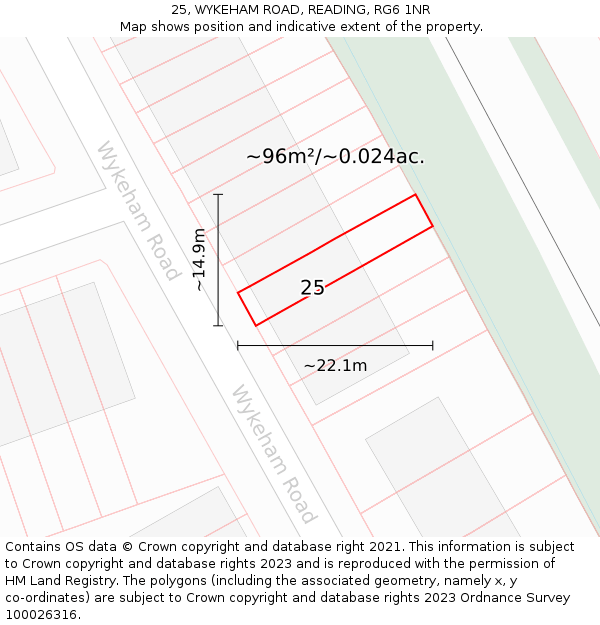 25, WYKEHAM ROAD, READING, RG6 1NR: Plot and title map