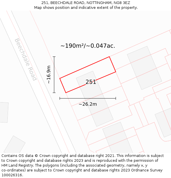 251, BEECHDALE ROAD, NOTTINGHAM, NG8 3EZ: Plot and title map