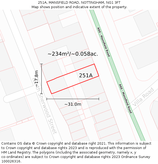 251A, MANSFIELD ROAD, NOTTINGHAM, NG1 3FT: Plot and title map