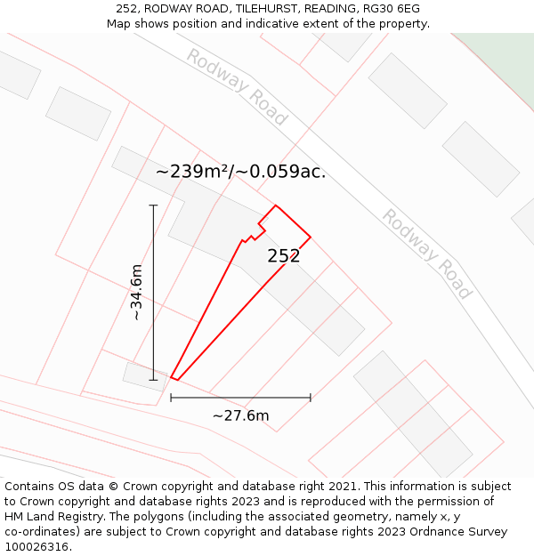 252, RODWAY ROAD, TILEHURST, READING, RG30 6EG: Plot and title map