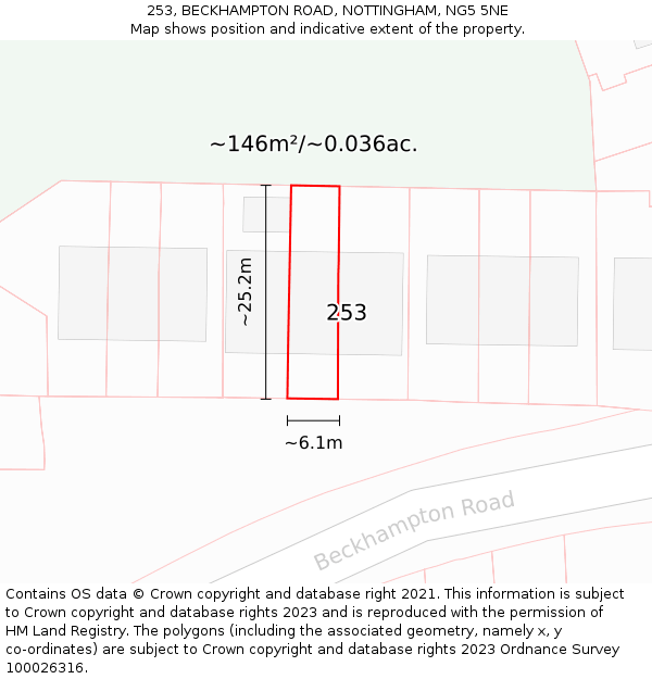 253, BECKHAMPTON ROAD, NOTTINGHAM, NG5 5NE: Plot and title map