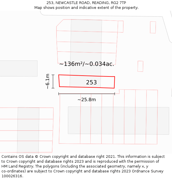 253, NEWCASTLE ROAD, READING, RG2 7TP: Plot and title map
