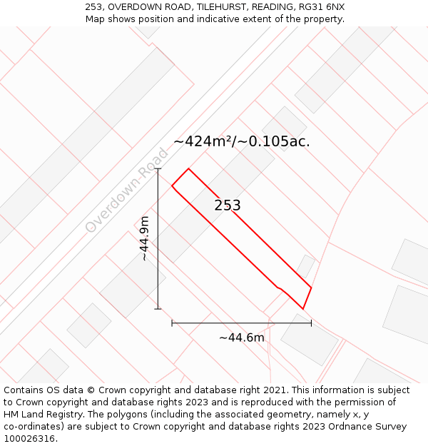 253, OVERDOWN ROAD, TILEHURST, READING, RG31 6NX: Plot and title map