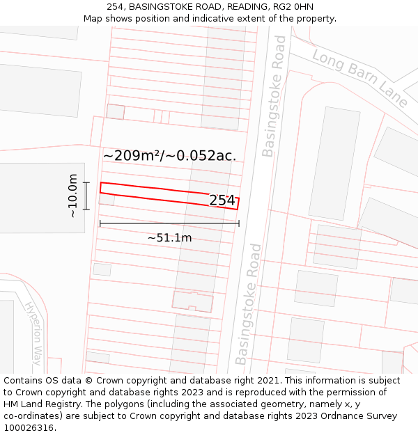 254, BASINGSTOKE ROAD, READING, RG2 0HN: Plot and title map