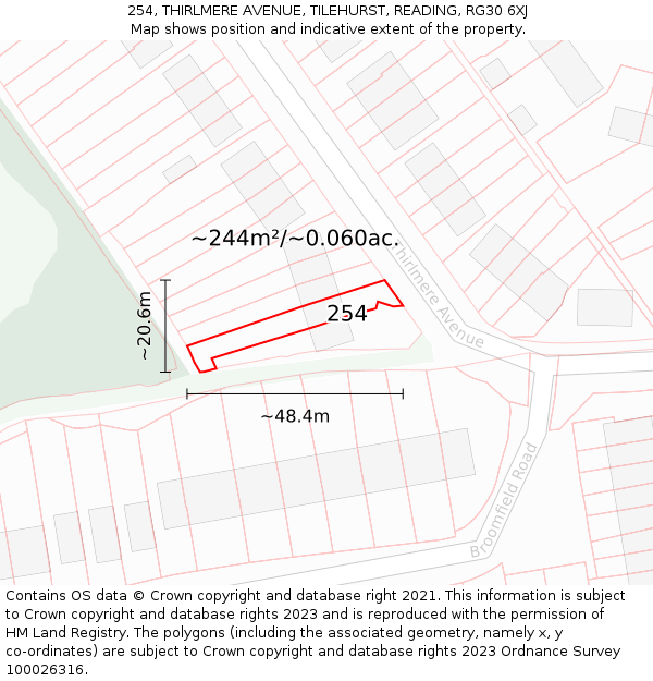 254, THIRLMERE AVENUE, TILEHURST, READING, RG30 6XJ: Plot and title map