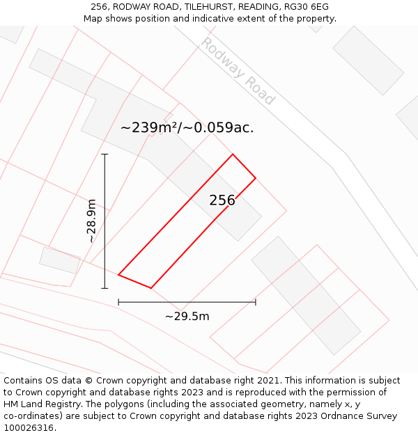 256, RODWAY ROAD, TILEHURST, READING, RG30 6EG: Plot and title map