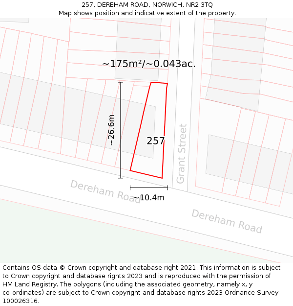 257, DEREHAM ROAD, NORWICH, NR2 3TQ: Plot and title map